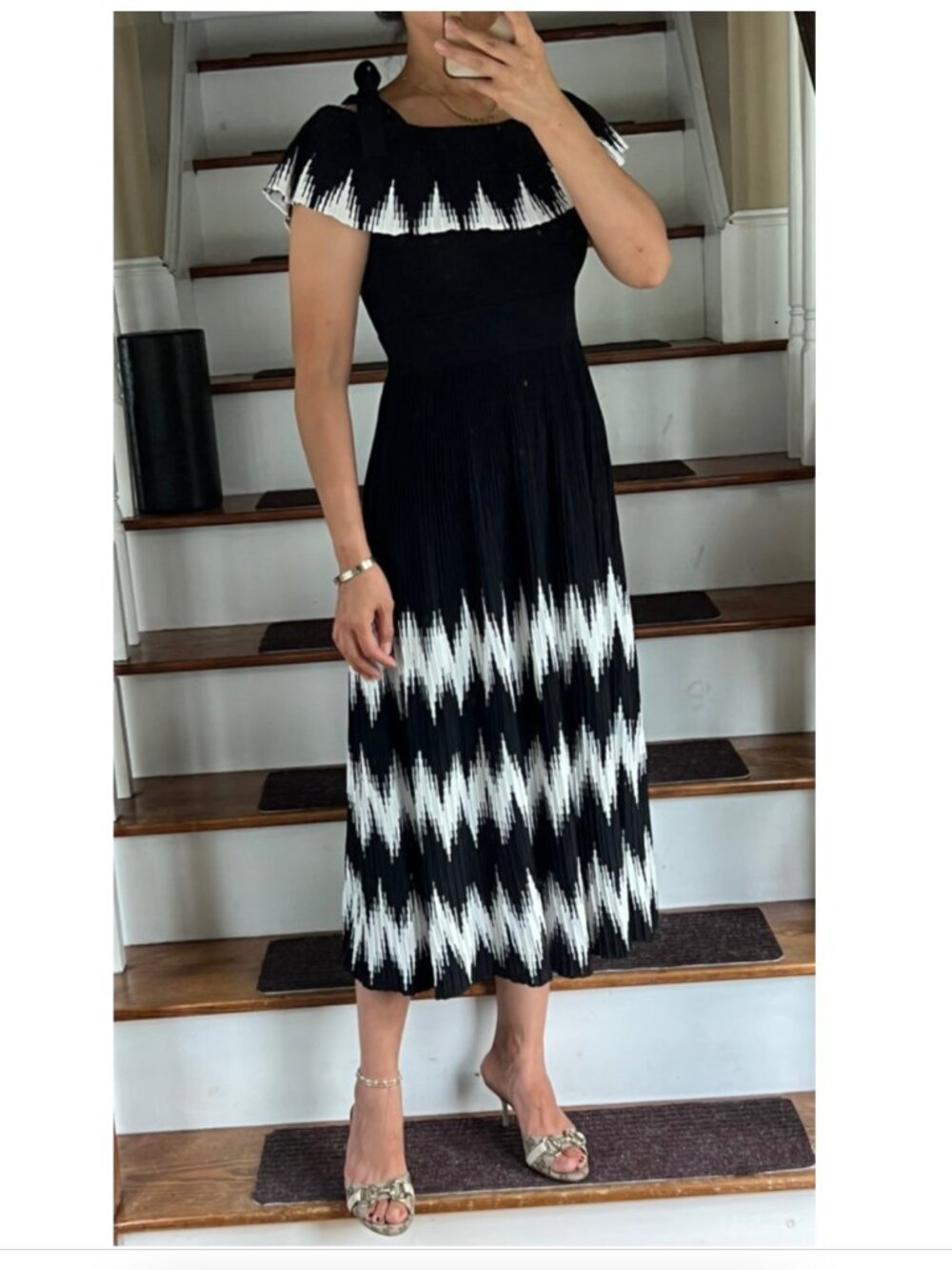 Maje Black & White Knit Midi Dress